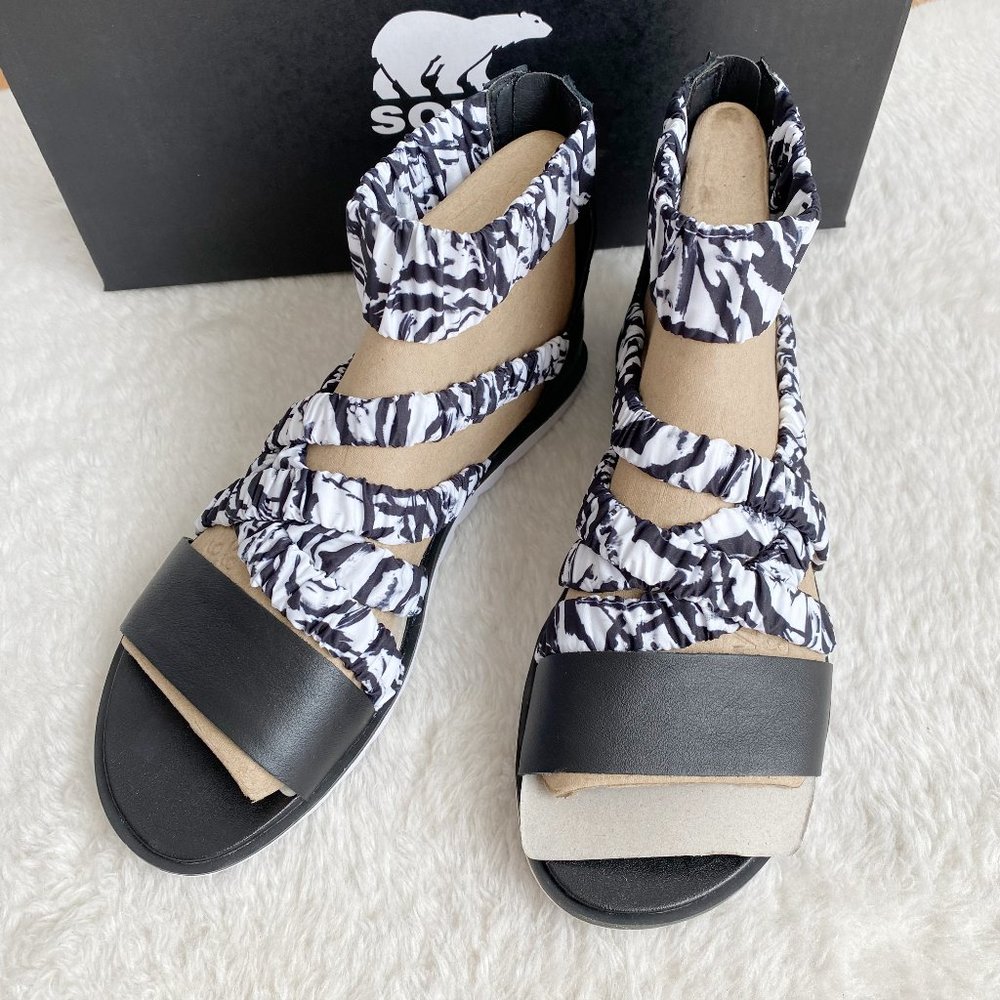 Sorel Ella II Ankle Strap Women's Sandals, Black/White, Size 8.5